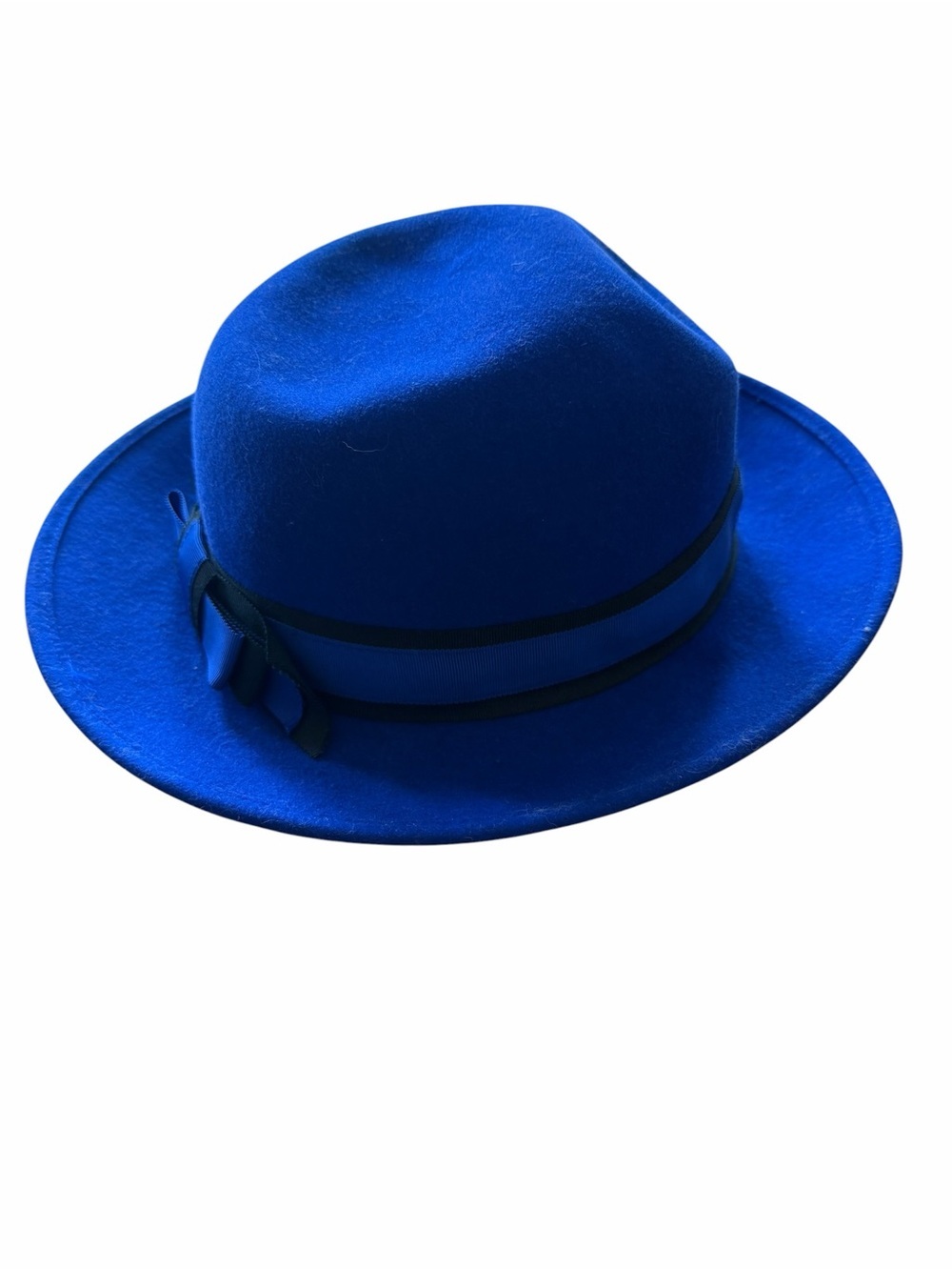 Men's Cobalt Blue Felt Fedora Hat with Ribbon Trim